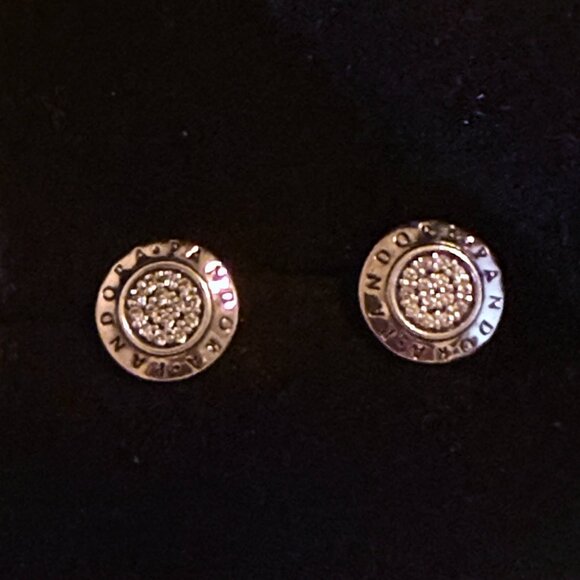 PANDORA Signature Logo Stud CZ Earrings - Picture 1 of 2